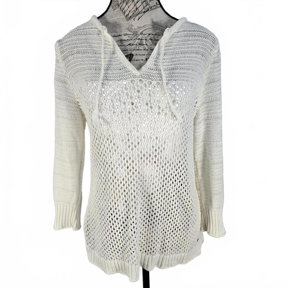 Eddie Bauer Ivory Open Knit Linen Cotton Sweater Women's M